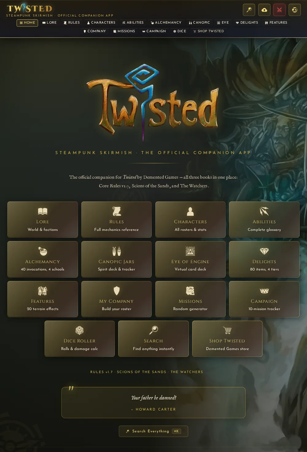 Twisted Companion App - Home Screen